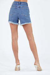 Risen High Rise Distressed Medium Wash Shorts