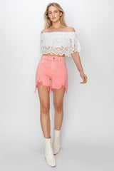 Risen Flamingo High Rise Distressed Shorts