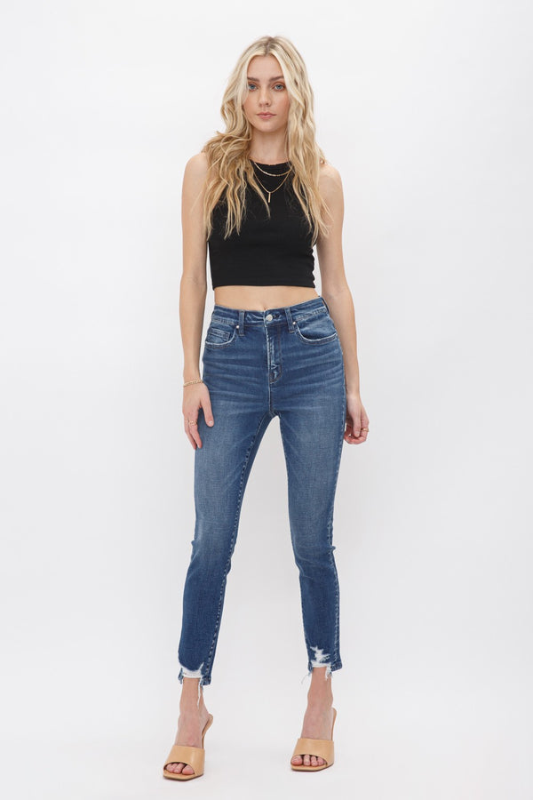 Mica Dark Wash Minimal Distressed Denim