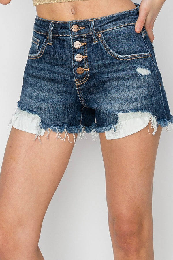 Risen Button Fly Shorts Dark Wash