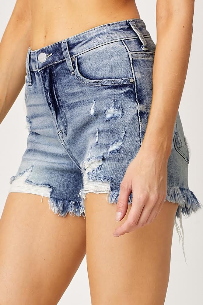 Risen Medium Wash Distressed Shorts