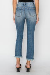 Risen Raw Hem Straight Leg Jeans