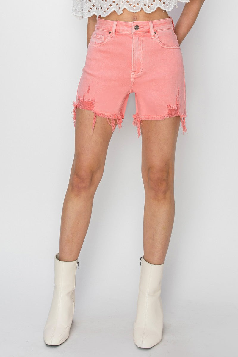 Risen Flamingo High Rise Distressed Shorts