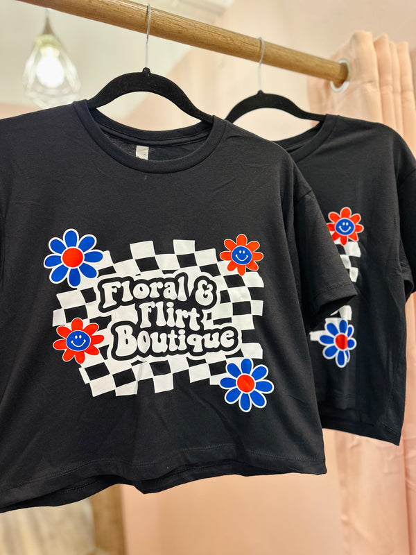 Patriotic Floral & Flirt Crop Tee