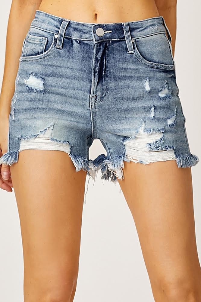 Risen Medium Wash Distressed Shorts