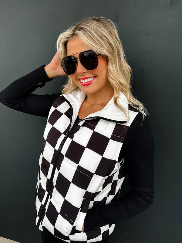 Race Way Checkered Puffer Vest