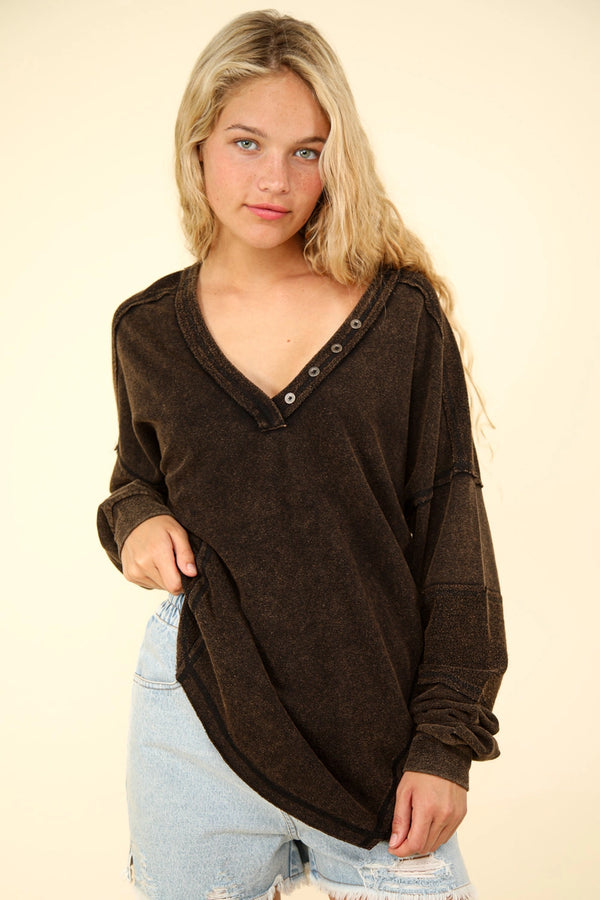 Willa Vintage Wash Black Top