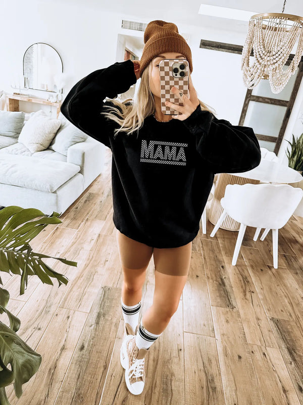 Checkered Mama Crewneck Pullover