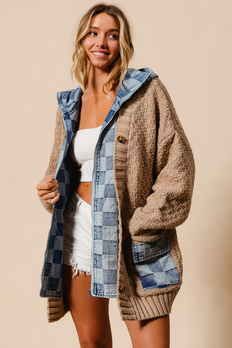 All Out Checkered Denim Cardigan