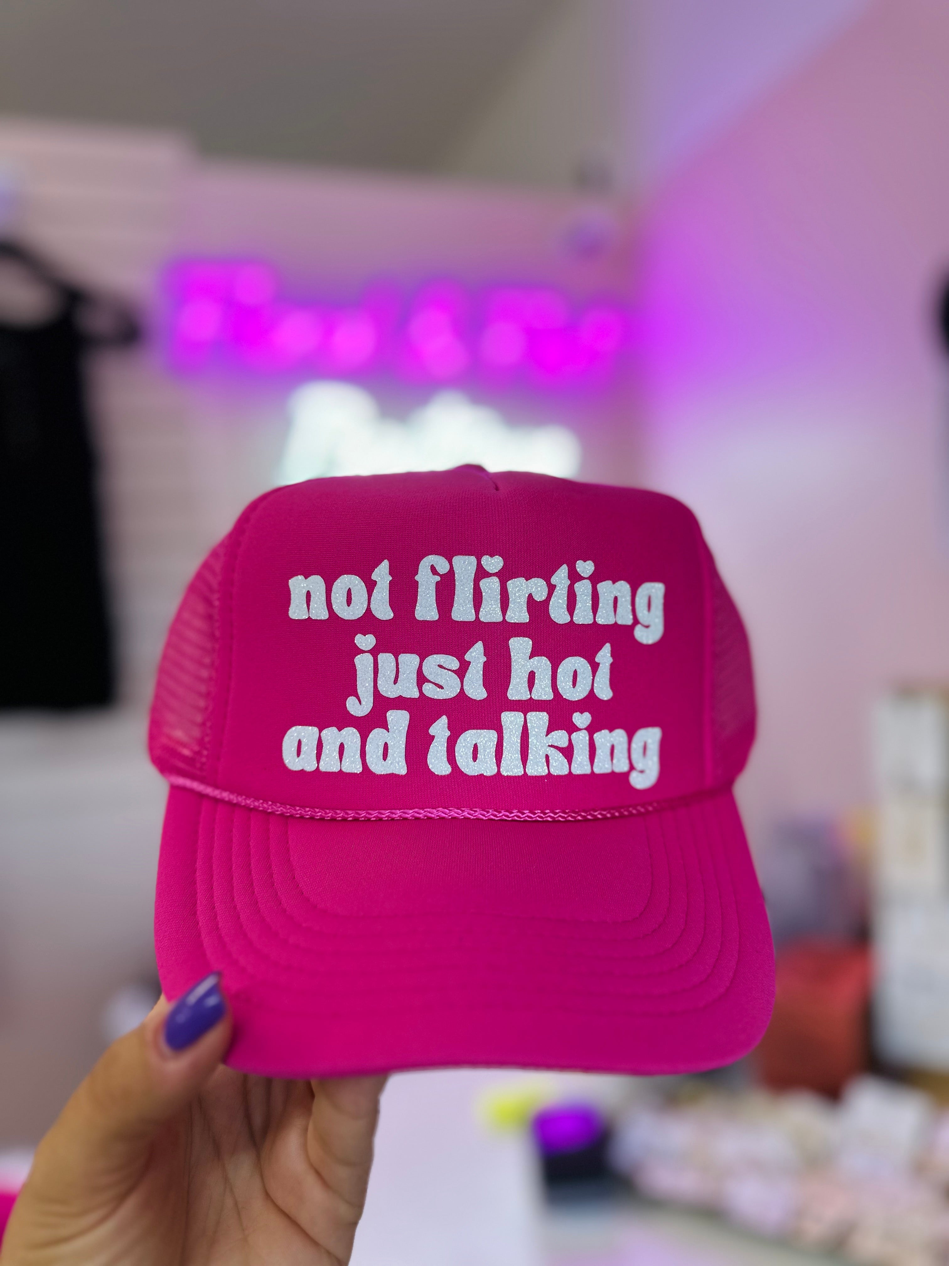 Not flirting just hot & talking trucker hat – Floral & Flirt