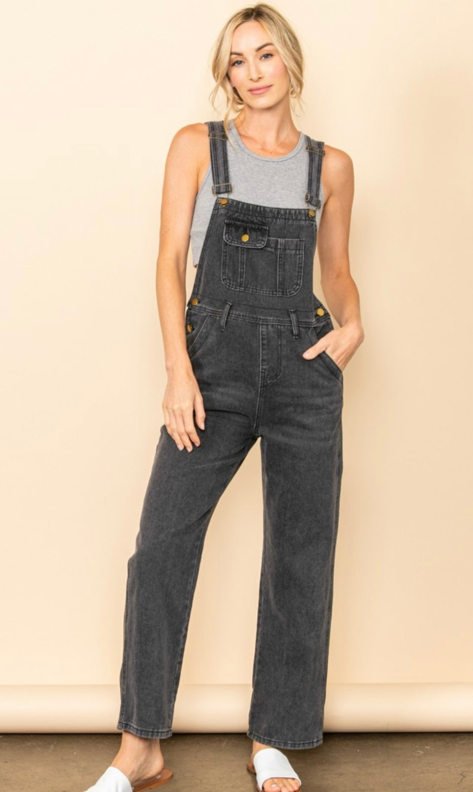 Vintage Washed Black Overalls – Floral & Flirt